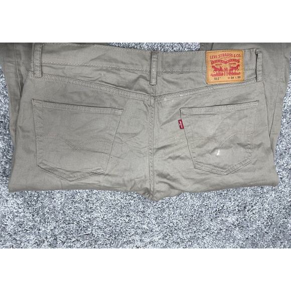 Levi Pants Strauss Mens 34x30 KhakiBeige 511Straight Leg Uniform Work Classicore - Picture 5 of 10